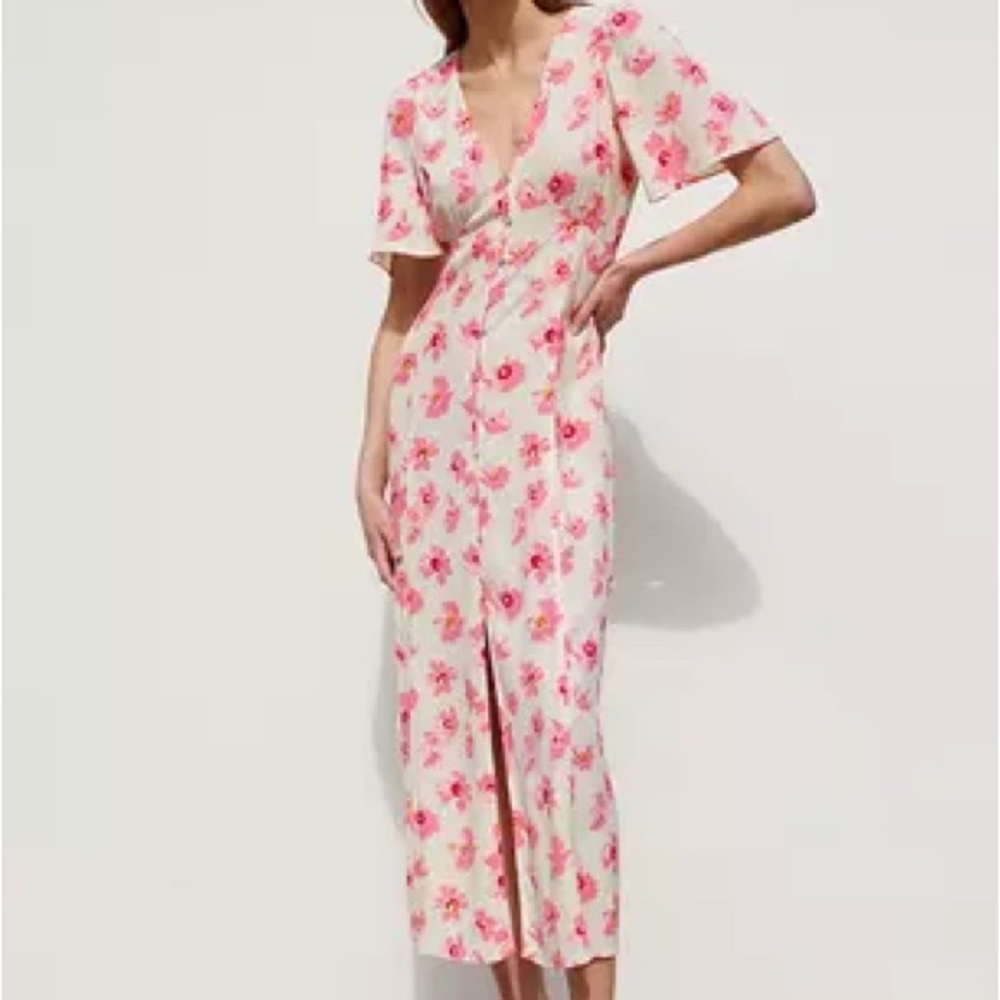 Zara medium Floral Pink and White Midi Dress
